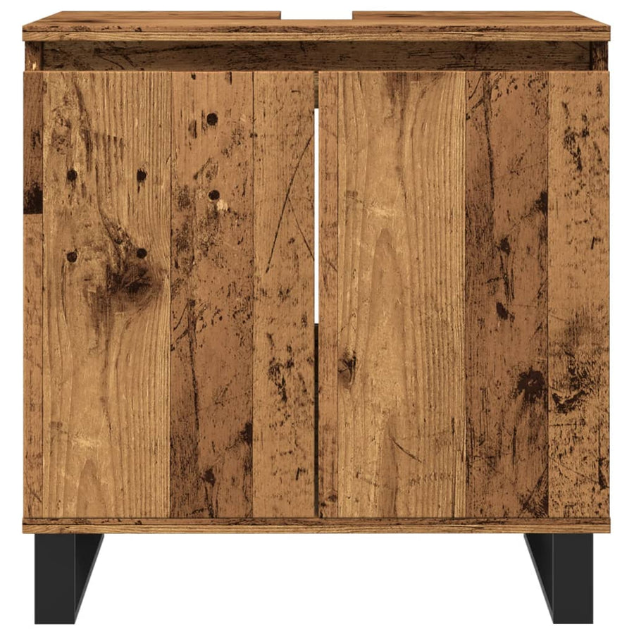 Badkamerkast 58x33x60 cm bewerkt hout oud houtkleurig
