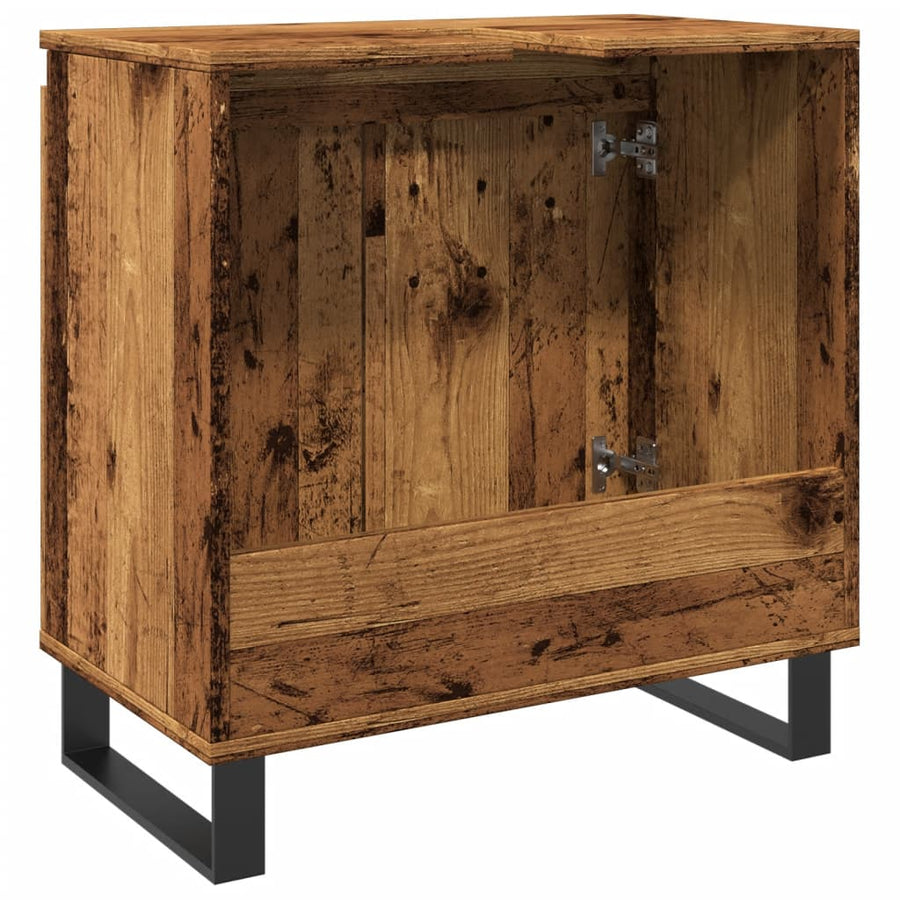 Badkamerkast 58x33x60 cm bewerkt hout oud houtkleurig