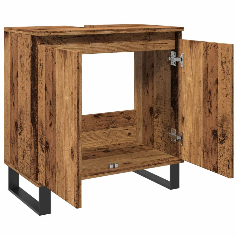 Badkamerkast 58x33x60 cm bewerkt hout oud houtkleurig