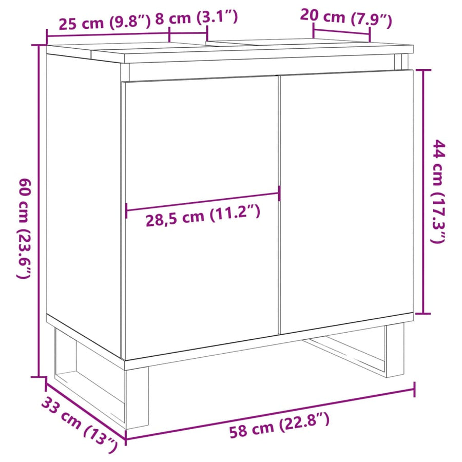 Badkamerkast 58x33x60 cm bewerkt hout oud houtkleurig