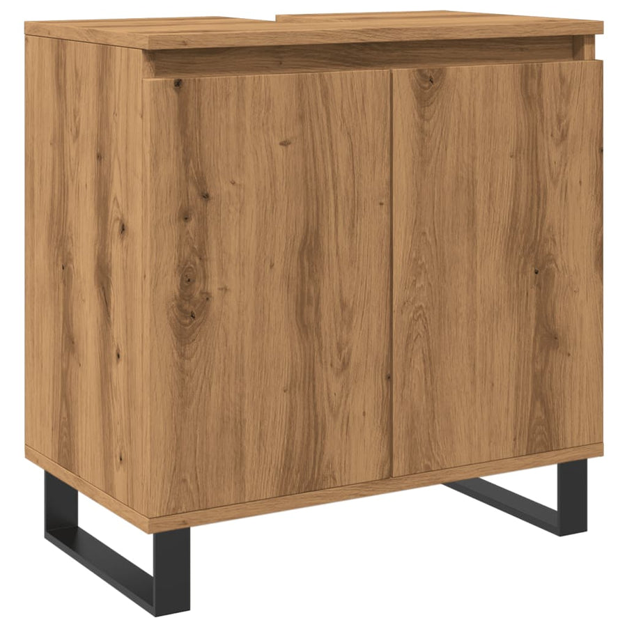 Badkamerkast 58x33x60 cm bewerkt hout artisanaal eikenkleurig
