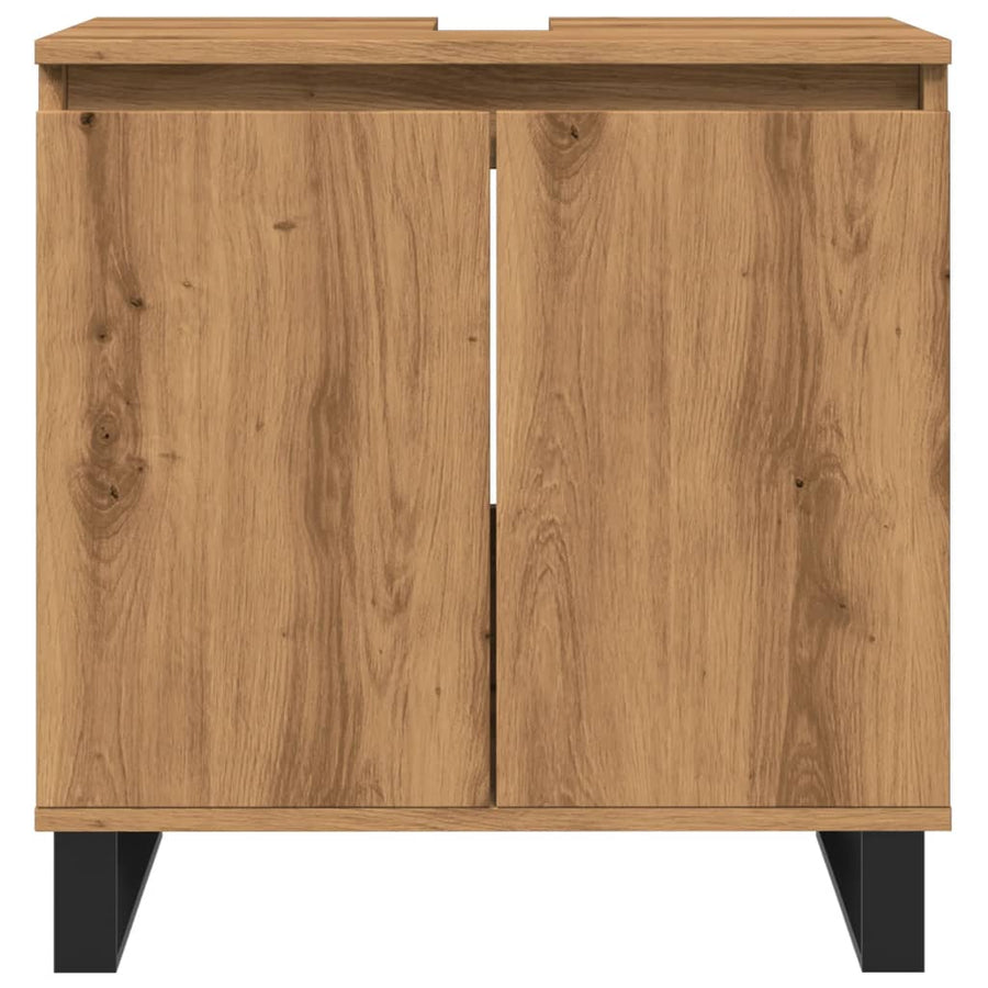 Badkamerkast 58x33x60 cm bewerkt hout artisanaal eikenkleurig