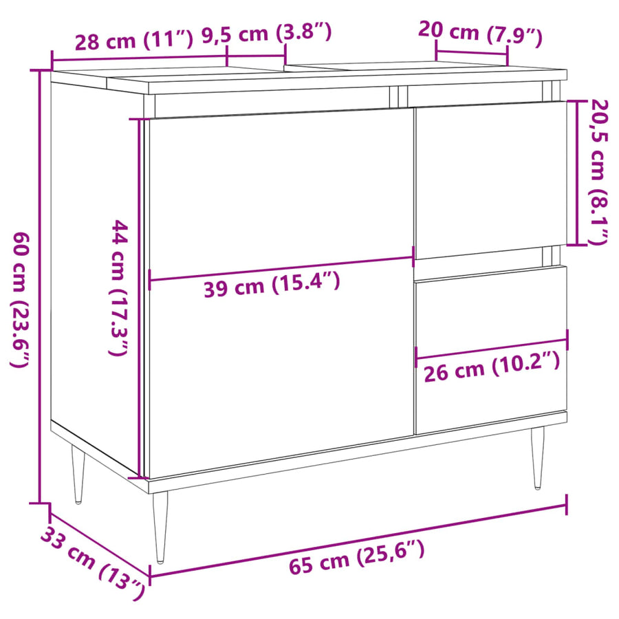 Badkamerkast 65x33x60 cm bewerkt hout oud houtkleurig
