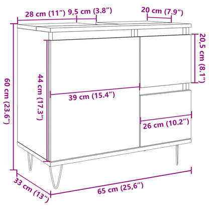 Badkamerkast 65x33x60 cm bewerkt hout betongrijs