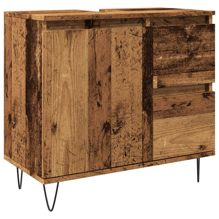 Badkamerkast 65x33x60 cm bewerkt hout oud houtkleurig