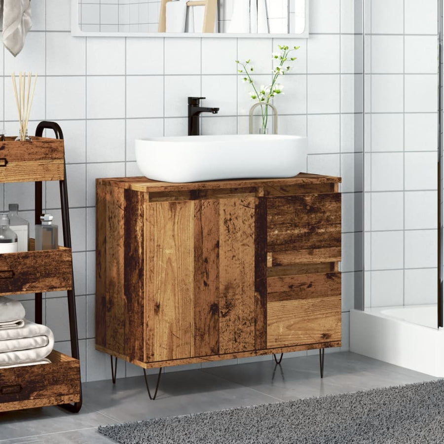 Badkamerkast 65x33x60 cm bewerkt hout oud houtkleurig