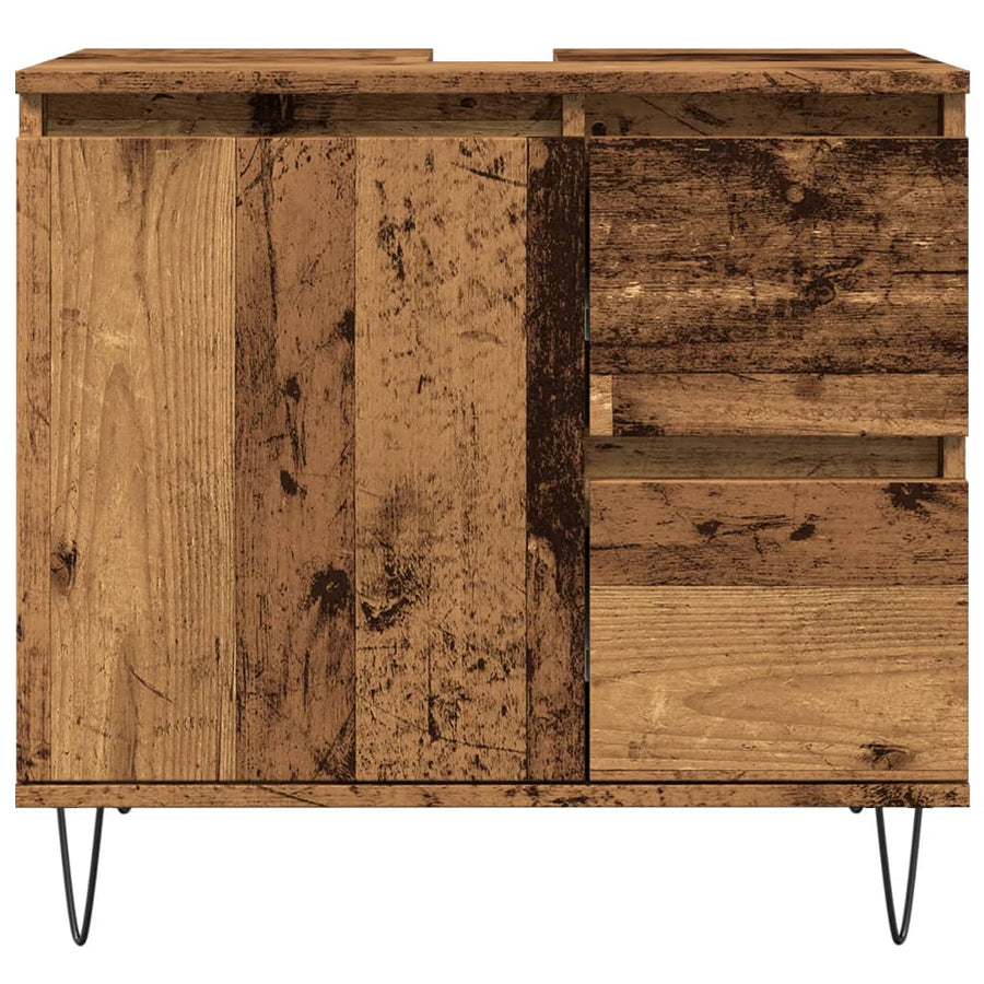 Badkamerkast 65x33x60 cm bewerkt hout oud houtkleurig