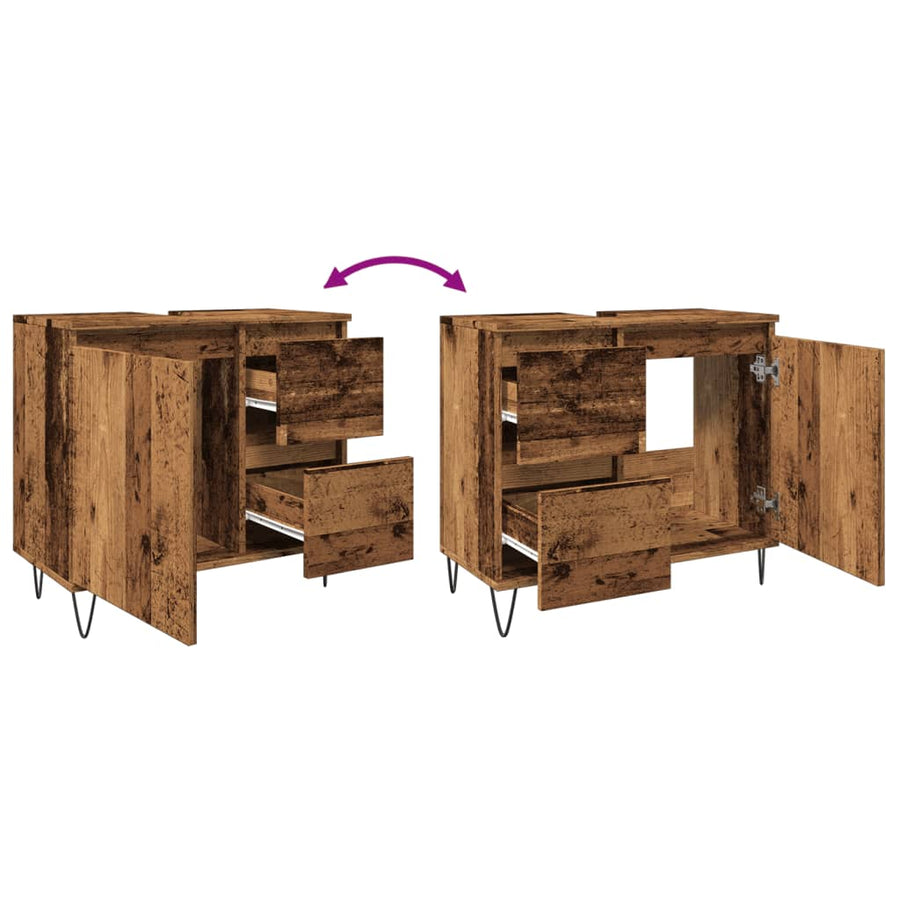 Badkamerkast 65x33x60 cm bewerkt hout oud houtkleurig