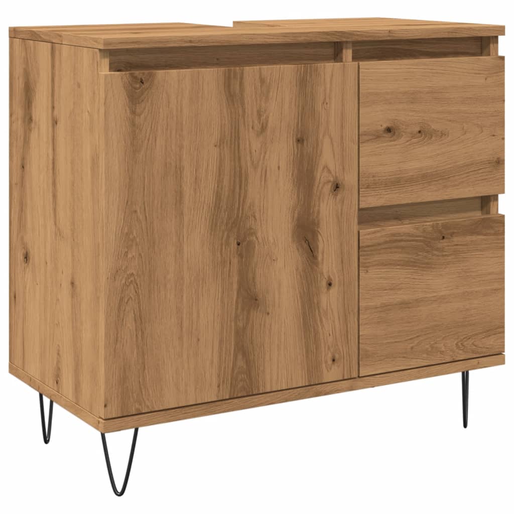 Badkamerkast 65x33x60 cm bewerkt hout artisanaal eikenkleurig