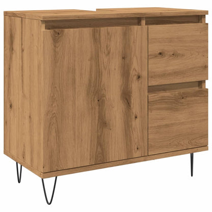 Badkamerkast 65x33x60 cm bewerkt hout artisanaal eikenkleurig