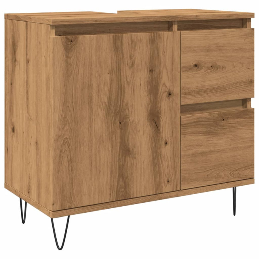 Badkamerkast 65x33x60 cm bewerkt hout artisanaal eikenkleurig