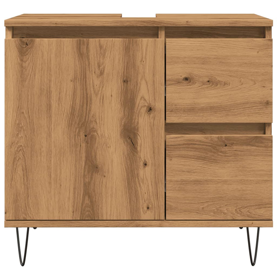 Badkamerkast 65x33x60 cm bewerkt hout artisanaal eikenkleurig