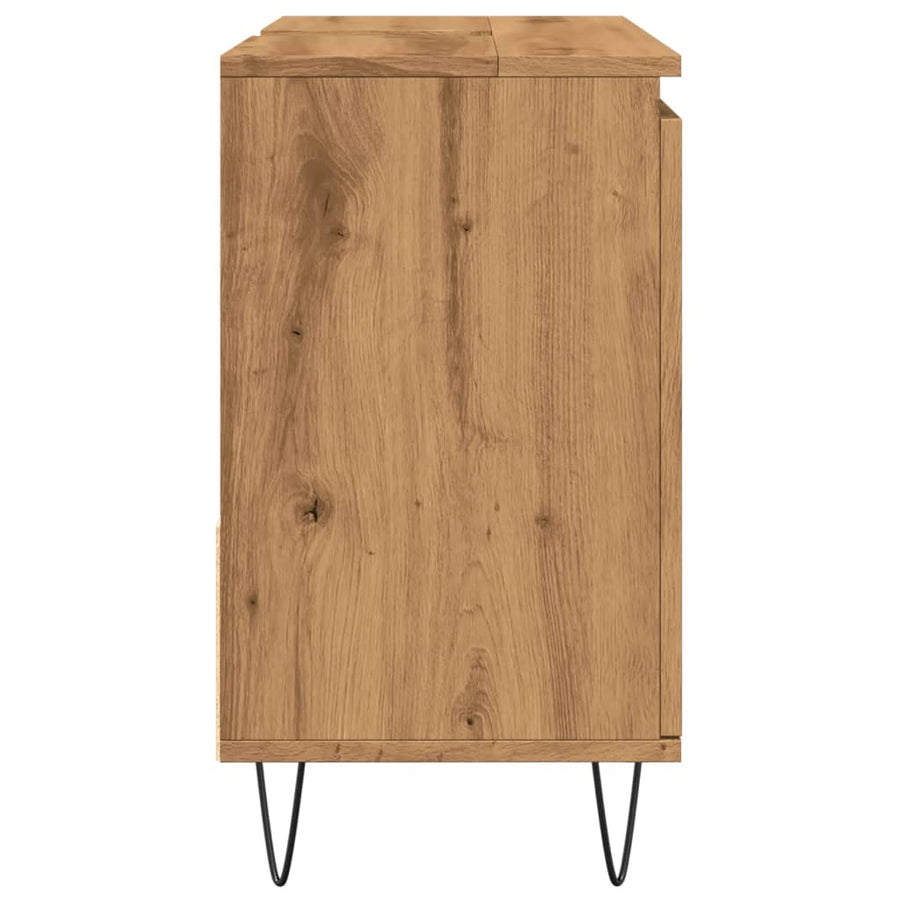 Badkamerkast 65x33x60 cm bewerkt hout artisanaal eikenkleurig