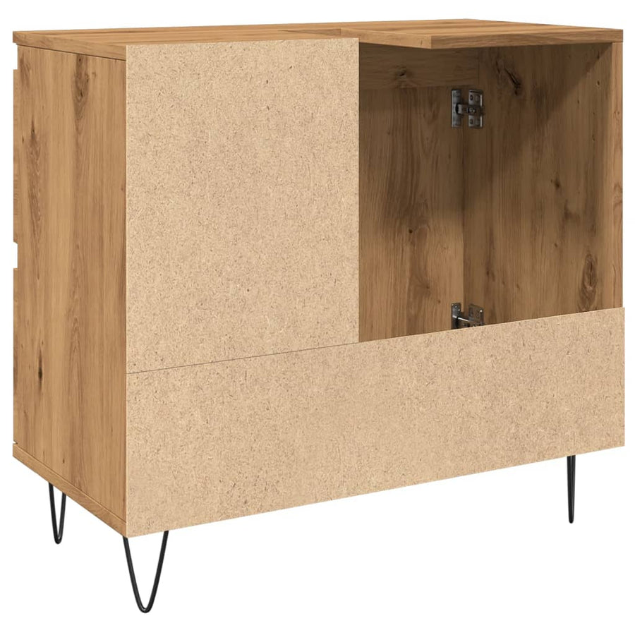 Badkamerkast 65x33x60 cm bewerkt hout artisanaal eikenkleurig