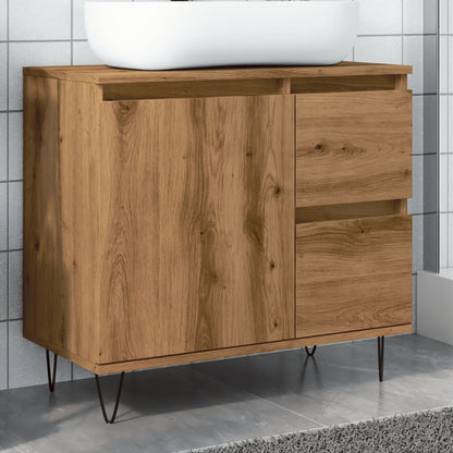 Badkamerkast 65x33x60 cm bewerkt hout artisanaal eikenkleurig