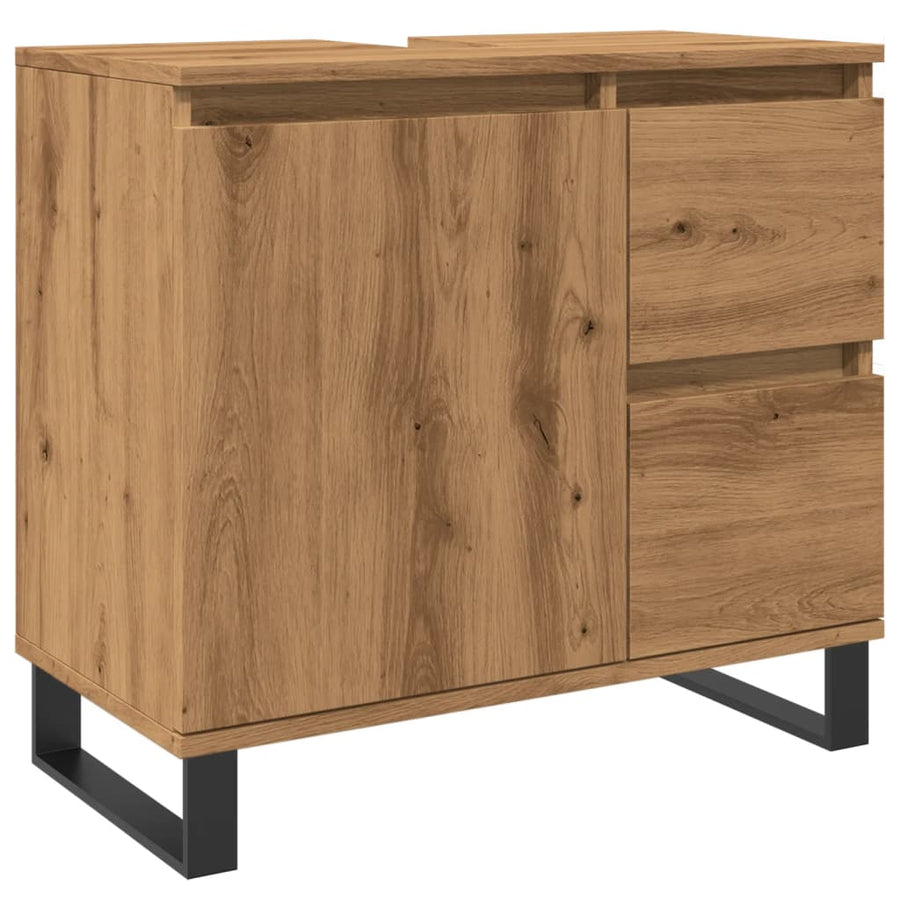 Badkamerkast 65x33x60 cm bewerkt hout artisanaal eikenkleurig