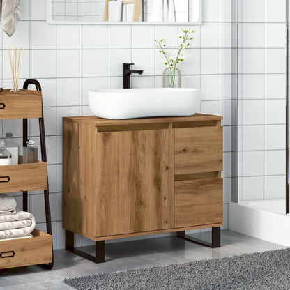 Badkamerkast 65x33x60 cm bewerkt hout artisanaal eikenkleurig