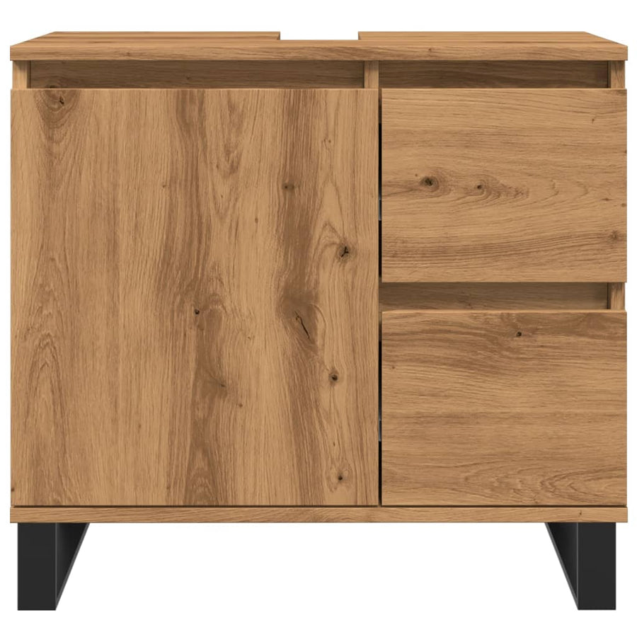 Badkamerkast 65x33x60 cm bewerkt hout artisanaal eikenkleurig