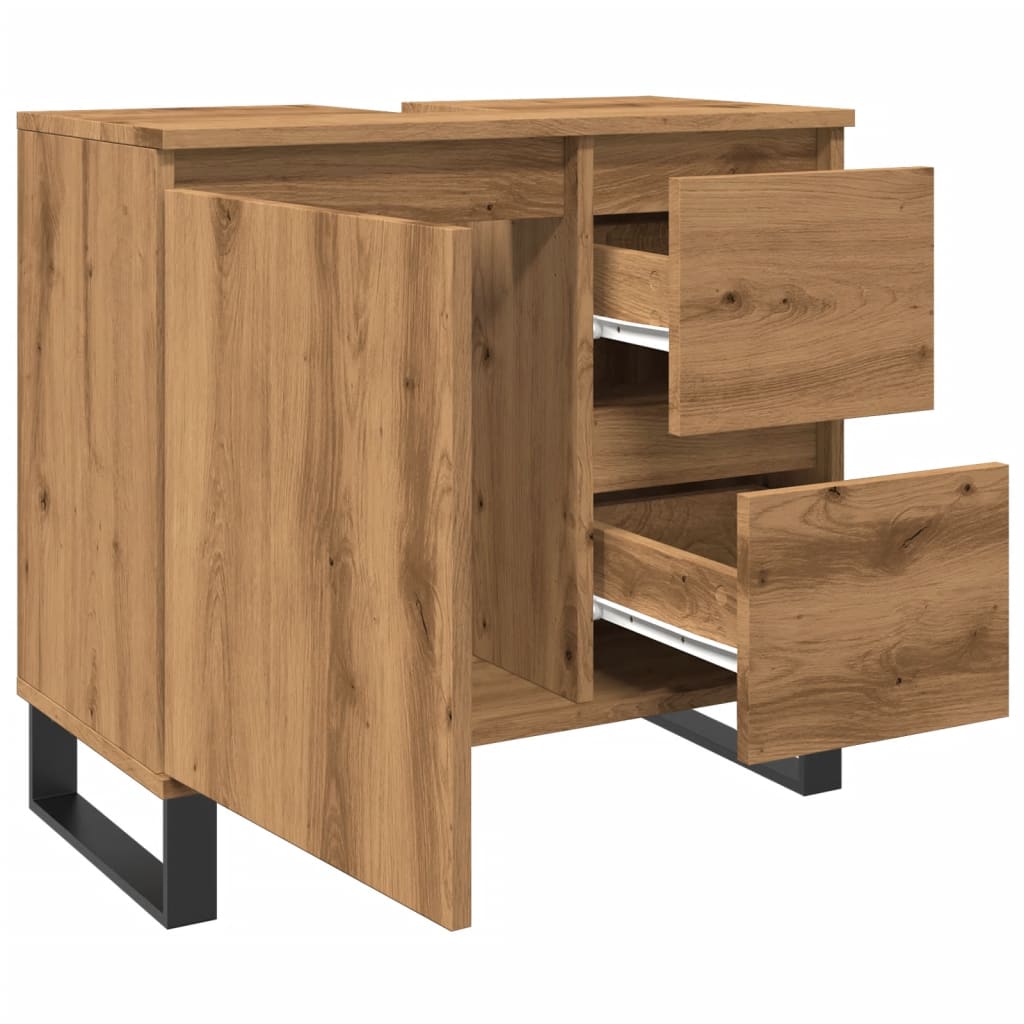 Badkamerkast 65x33x60 cm bewerkt hout artisanaal eikenkleurig
