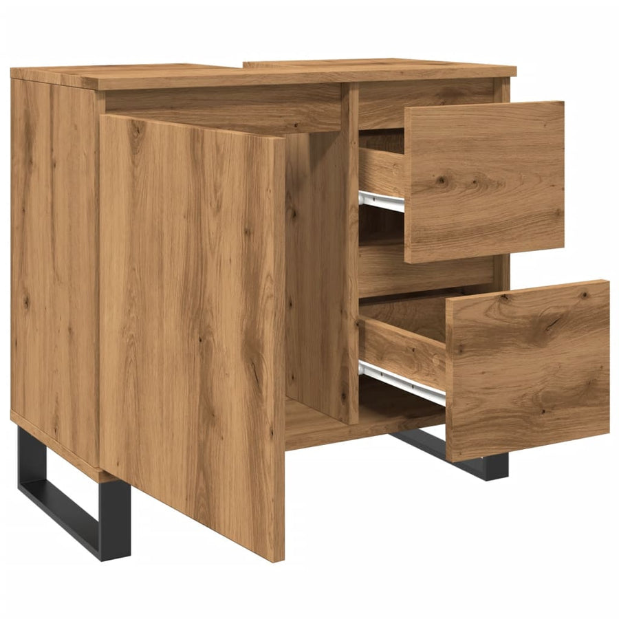 Badkamerkast 65x33x60 cm bewerkt hout artisanaal eikenkleurig