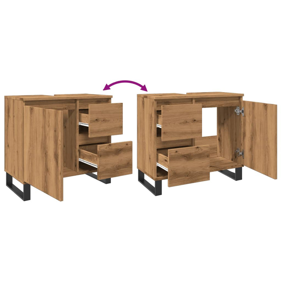 Badkamerkast 65x33x60 cm bewerkt hout artisanaal eikenkleurig