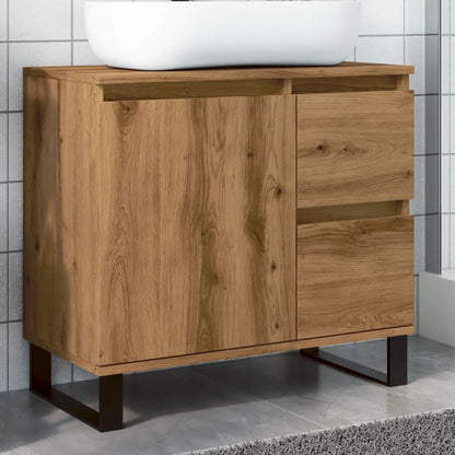 Badkamerkast 65x33x60 cm bewerkt hout artisanaal eikenkleurig