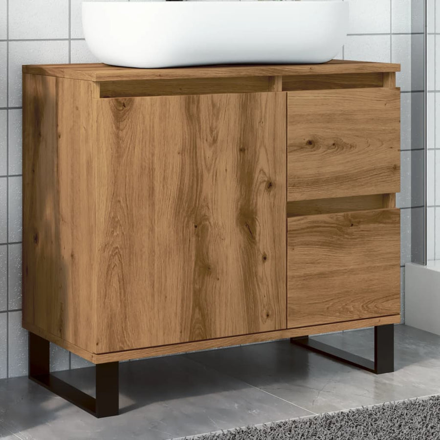 Badkamerkast 65x33x60 cm bewerkt hout artisanaal eikenkleurig