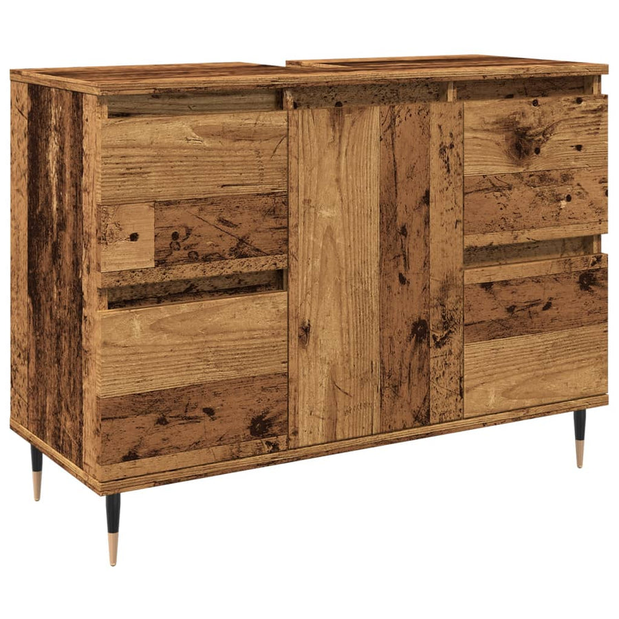 Badkamerkast 80x33x60 cm bewerkt hout oud houtkleurig