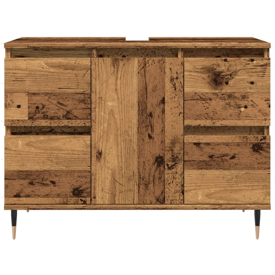 Badkamerkast 80x33x60 cm bewerkt hout oud houtkleurig