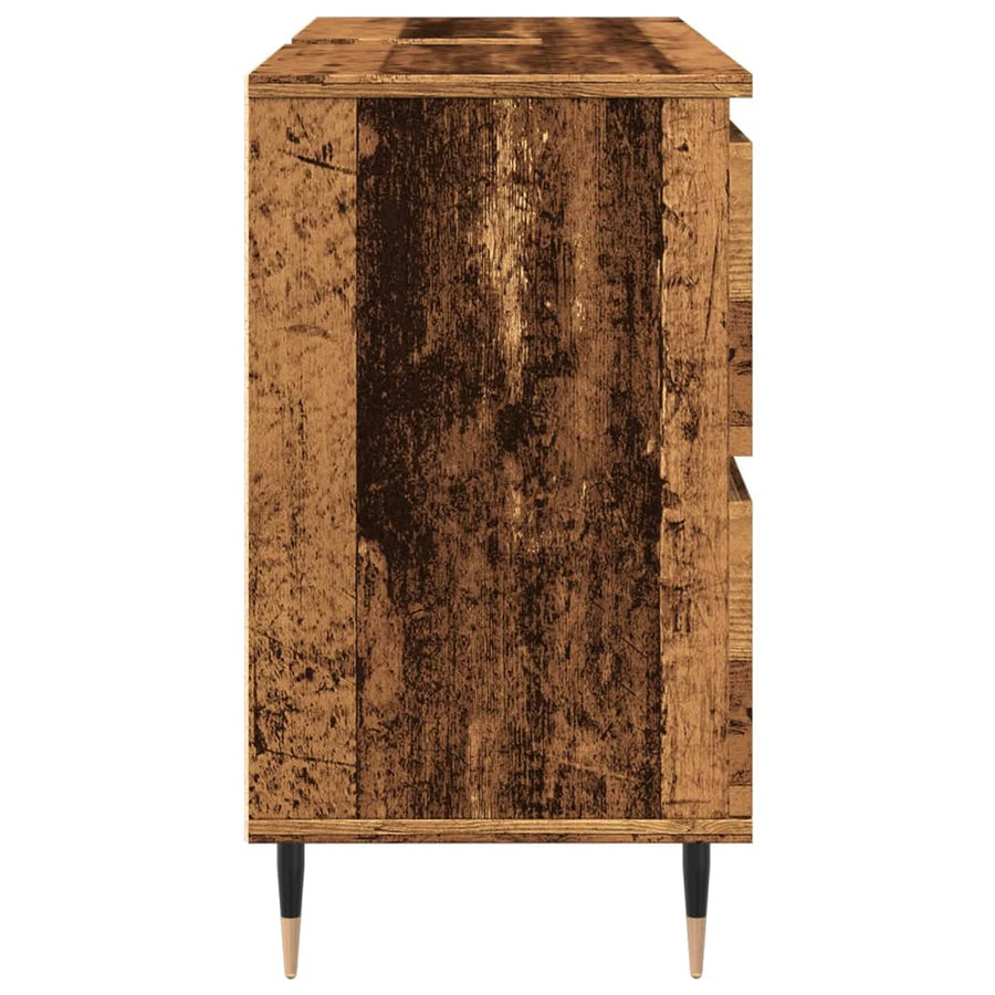 Badkamerkast 80x33x60 cm bewerkt hout oud houtkleurig