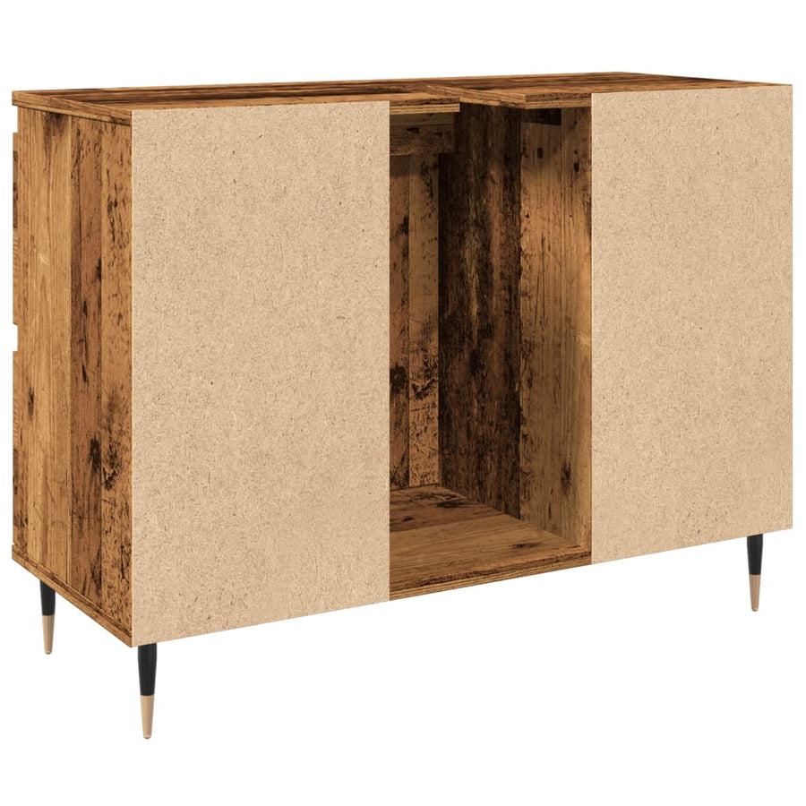 Badkamerkast 80x33x60 cm bewerkt hout oud houtkleurig