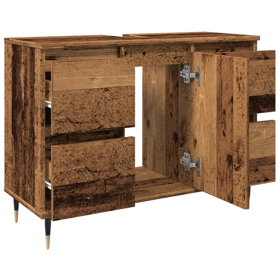 Badkamerkast 80x33x60 cm bewerkt hout oud houtkleurig