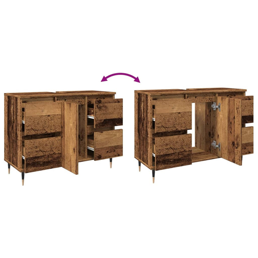 Badkamerkast 80x33x60 cm bewerkt hout oud houtkleurig