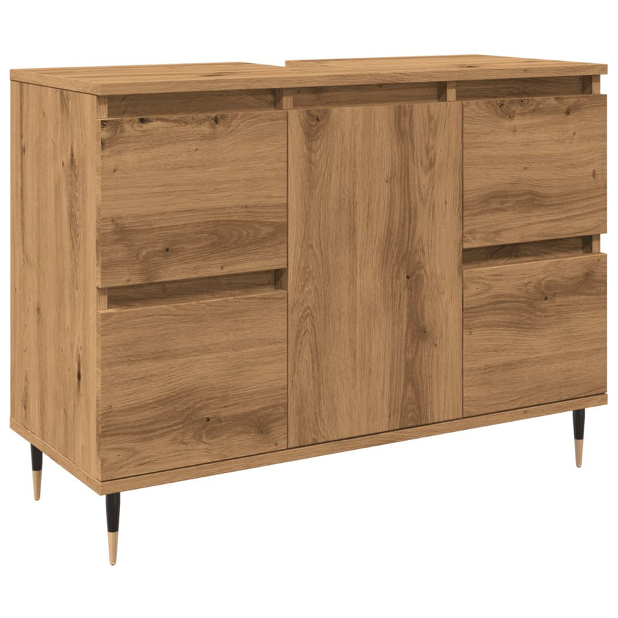 Badkamerkast 80x33x60 cm bewerkt hout artisanaal eikenkleurig