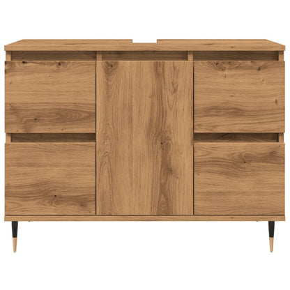 Badkamerkast 80x33x60 cm bewerkt hout artisanaal eikenkleurig