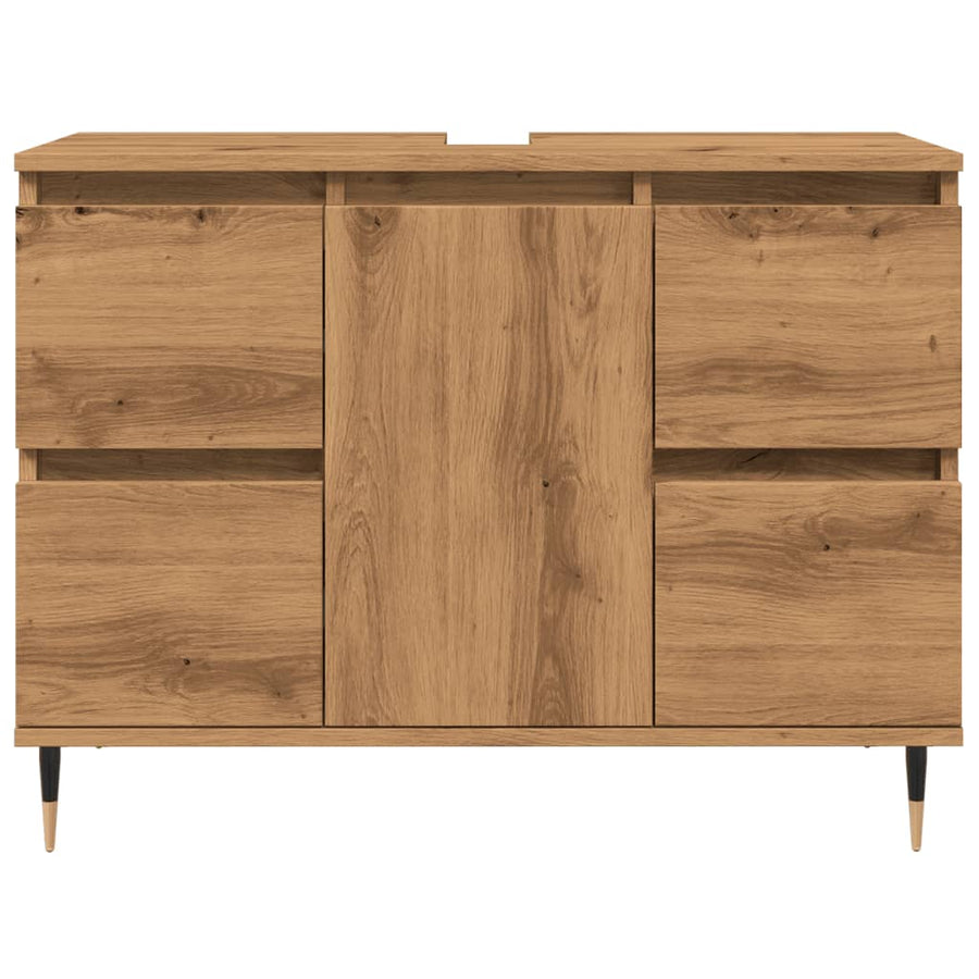 Badkamerkast 80x33x60 cm bewerkt hout artisanaal eikenkleurig