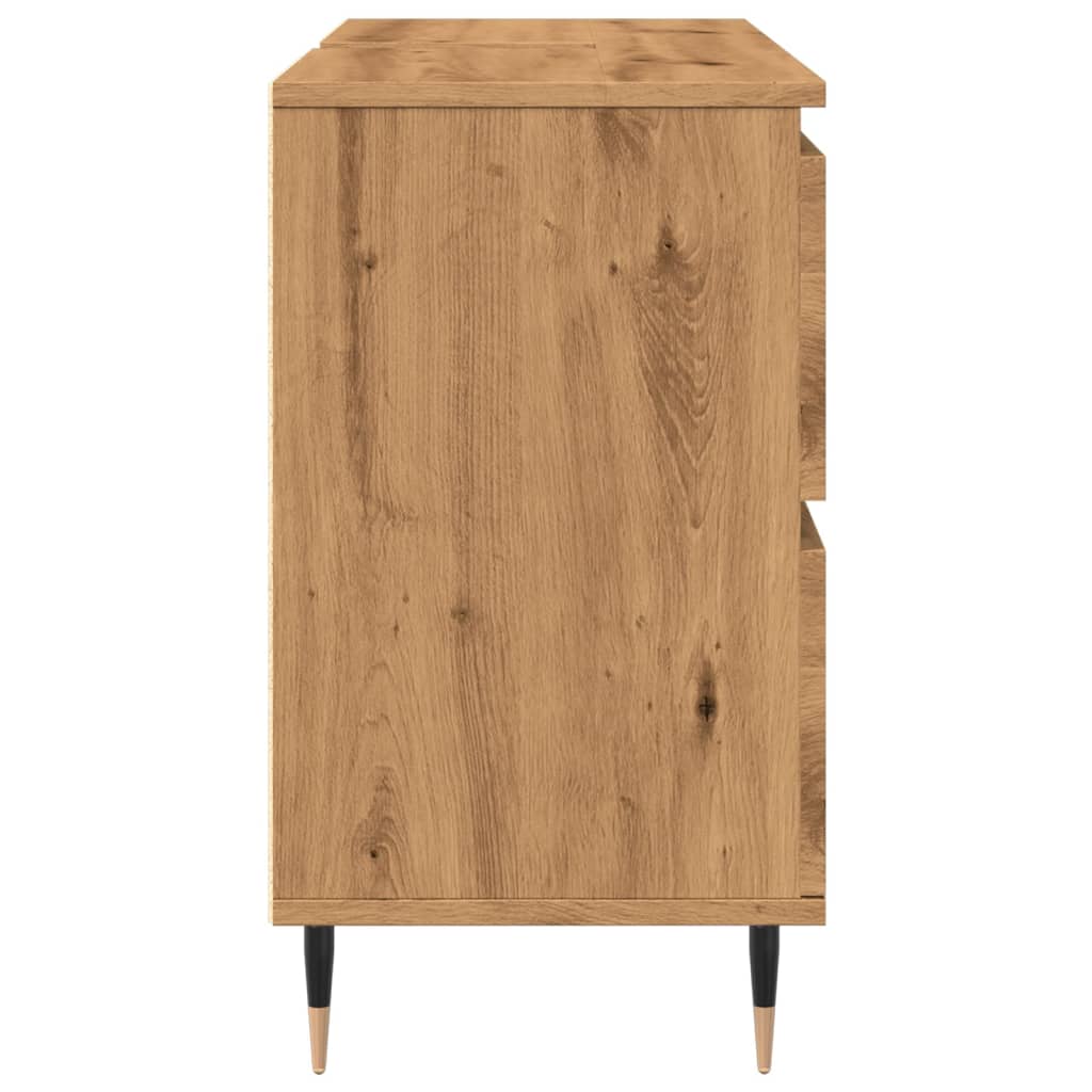 Badkamerkast 80x33x60 cm bewerkt hout artisanaal eikenkleurig