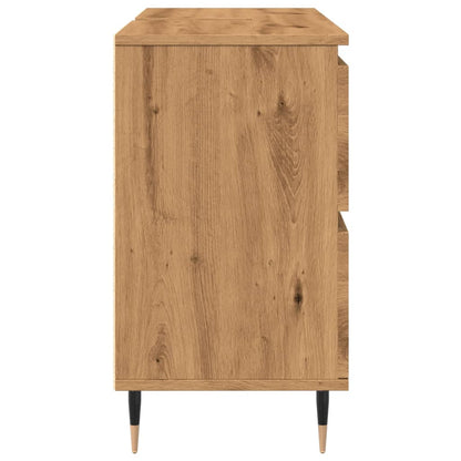 Badkamerkast 80x33x60 cm bewerkt hout artisanaal eikenkleurig