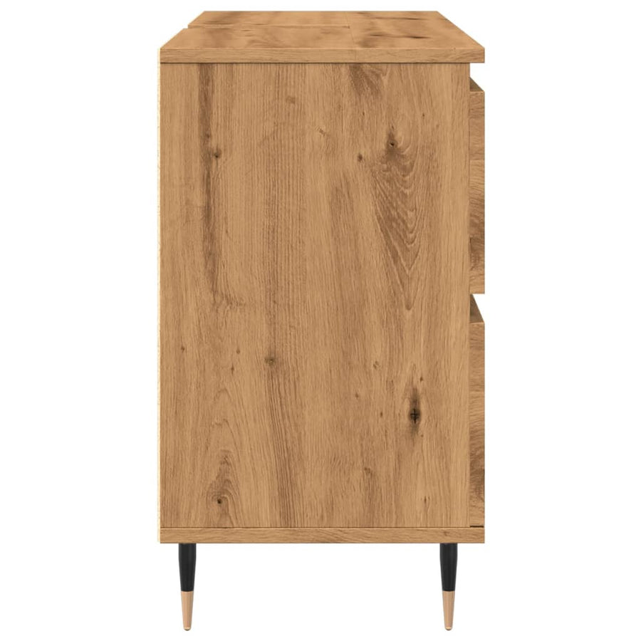 Badkamerkast 80x33x60 cm bewerkt hout artisanaal eikenkleurig
