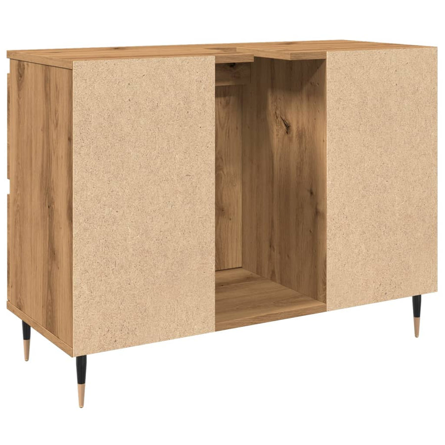 Badkamerkast 80x33x60 cm bewerkt hout artisanaal eikenkleurig