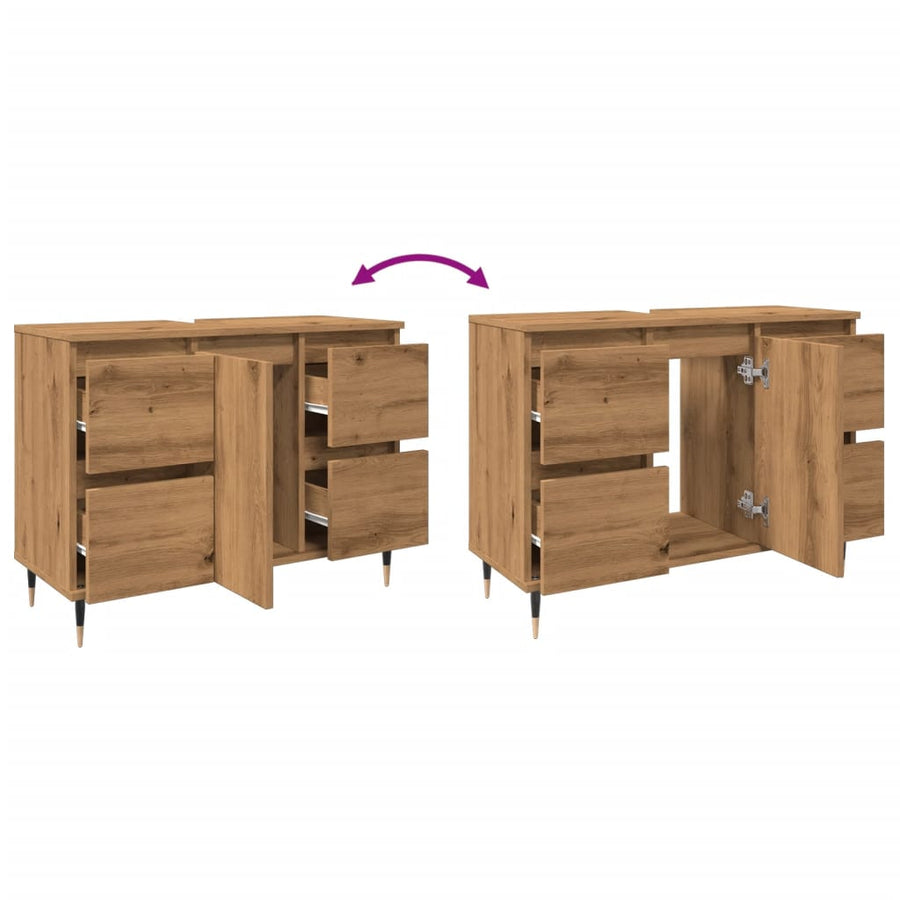Badkamerkast 80x33x60 cm bewerkt hout artisanaal eikenkleurig
