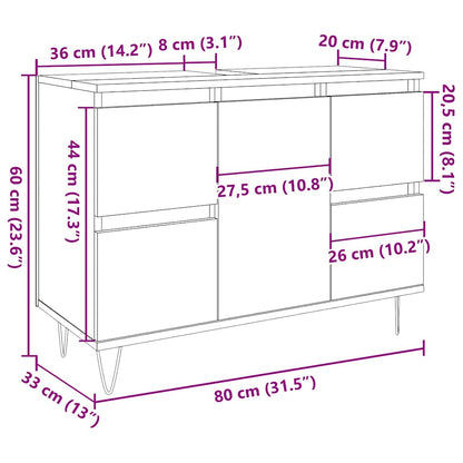 Badkamerkast 80x33x60 cm bewerkt hout betongrijs