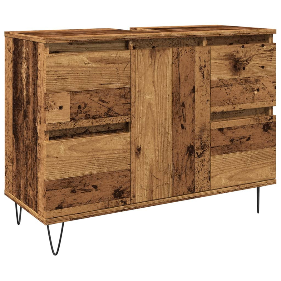 Badkamerkast 80x33x60 cm bewerkt hout oud houtkleurig