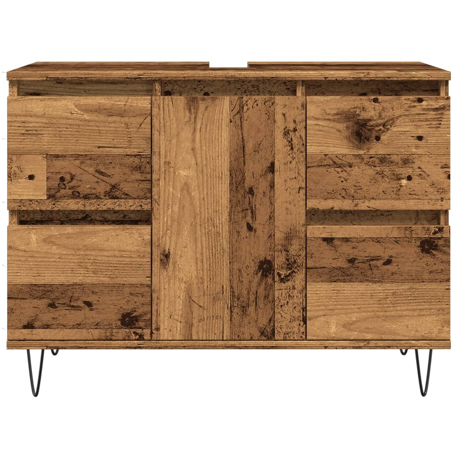 Badkamerkast 80x33x60 cm bewerkt hout oud houtkleurig