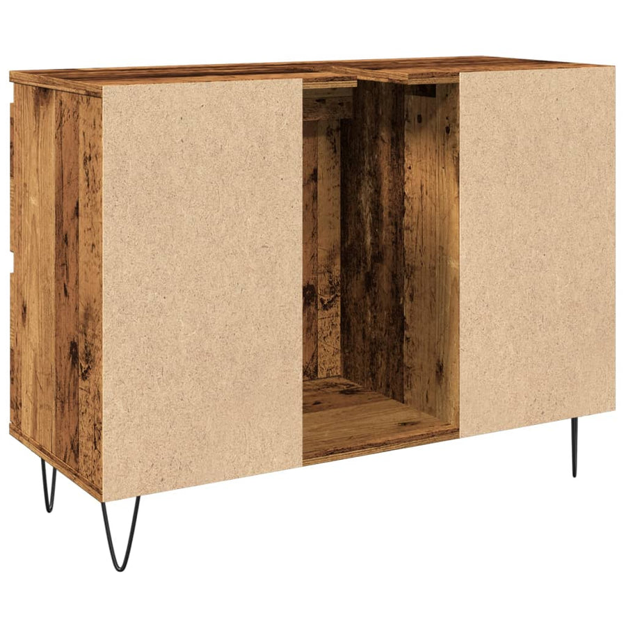 Badkamerkast 80x33x60 cm bewerkt hout oud houtkleurig