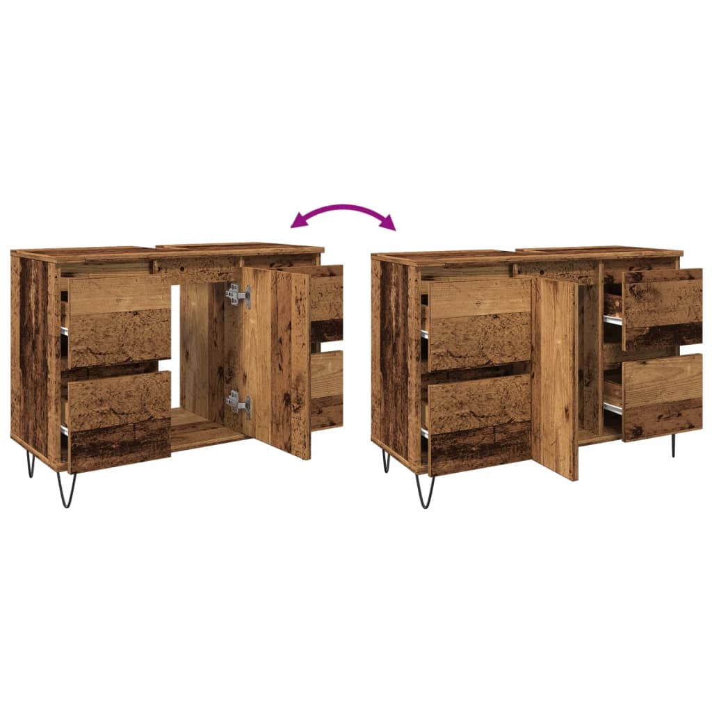 Badkamerkast 80x33x60 cm bewerkt hout oud houtkleurig