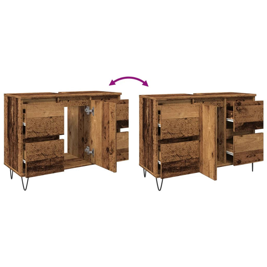 Badkamerkast 80x33x60 cm bewerkt hout oud houtkleurig
