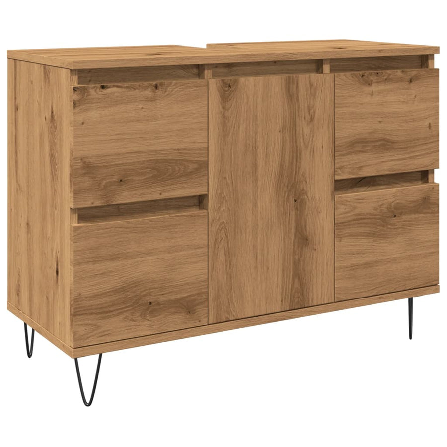 Badkamerkast 80x33x60 cm bewerkt hout artisanaal eikenkleurig