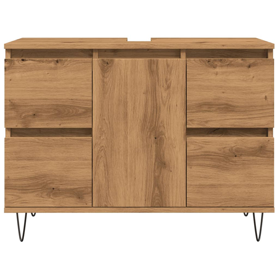 Badkamerkast 80x33x60 cm bewerkt hout artisanaal eikenkleurig