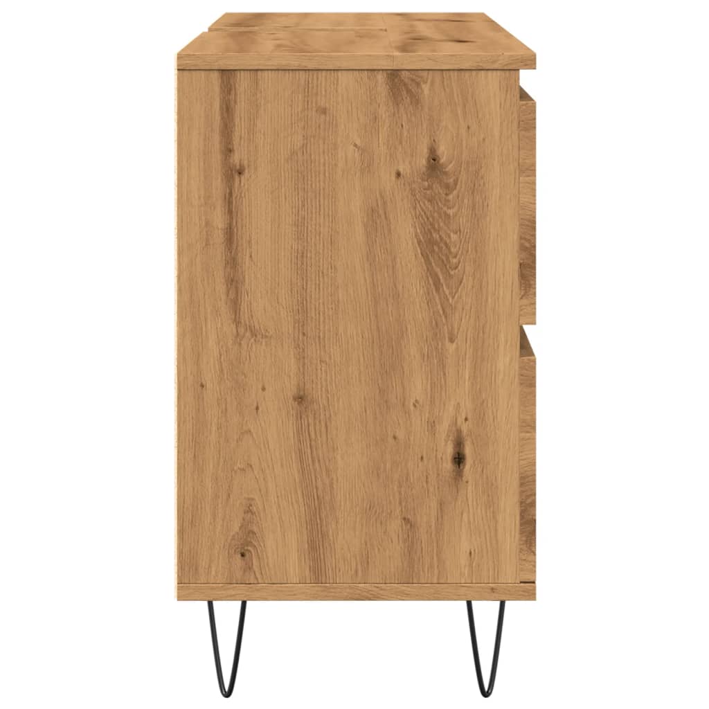 Badkamerkast 80x33x60 cm bewerkt hout artisanaal eikenkleurig
